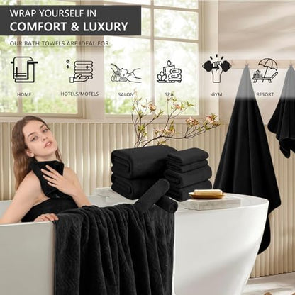 4 Piece Extra Large Bath Towel 35"x70" Oversized Bath Sheet Black Bath Towel Set for Bathroom Ultra Soft Cozy Highly Absorbent Quick Dry Bathroom Towel for Spa Gym Hotel,Shower Towel for Daily Use