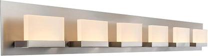 Kira Home Everett 48" Modern Integrated LED 6-Light Bathroom Vanity Light | 60W 3000K Warm White Light, Minimalist Bathroom Wall Sconce with Frosted Acrylic Blocks, Brushed Nickel Finish