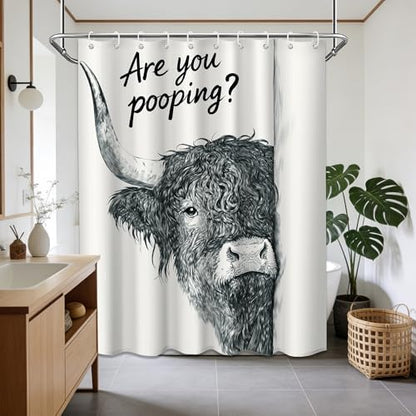 Small Stall Narrow Shower Curtain Highland Cow Stand Up, 36 x 72 in