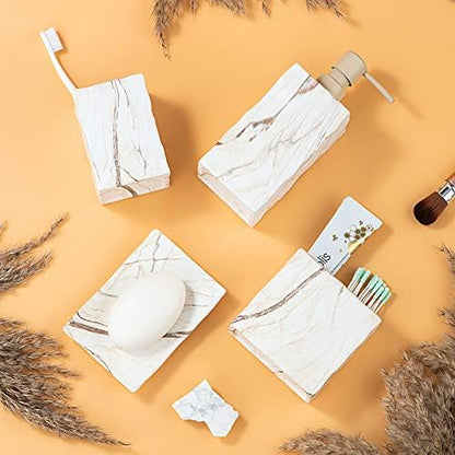 RQYIXI Ceramic Bathroom Accessories Set,Brown,4 Piece,Marble Design