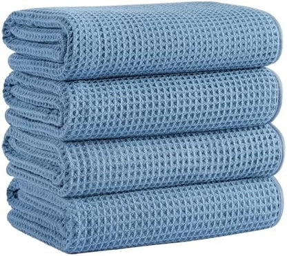 Microfiber Waffle Bath Towels, 4 Pieces, Soft, Absorbent, Fast Drying, Lint Free 430 GSM (27''x55''/68.58 cm x139.7 cm)