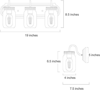 LALUZ Bathroom Vanity Light Fixtures, 3-Light Black Mason Jar Vanity Lights for Bathroom, 19'' Farmhouse Bathroom Lights Over Mirror