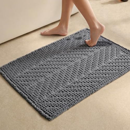 Sunfly Bath Rugs, Extra Soft Absorbent Waffle Bath Mat Quick Dry & Washable, Grey Bathroom Rug for Shower Floor with Boho Decor, 20"x30" Grey