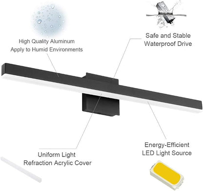 Aipsun 27.6 inch Modern Black Vanity Light LED Bathroom Vanity Light Fixtures Black Wall Light for Bathroom (Warm White)