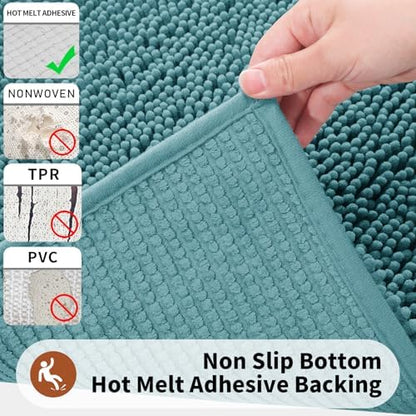 Yimobra Toilet Rugs U Shaped Washable - 24"x20" Non Slip Plush Contour Bath Rugs for Toilet - Super Soft Absorbent Quick Dry Toilet Mats for Bathroom,Teal Blue