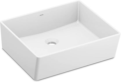 Moen White Vitreous China Vessel Sink for Bathroom, 18 X 15.75 X 6 Inch Rectangle Sink with a High Gloss Porcelain Ceramic Bowl for Above Counter, BGCW10RV1618