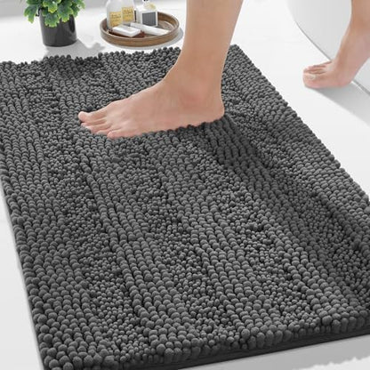 Yimobra Bathroom Rug Mat 36 x 24, Non Slip and Super Absorbent Bath Mat,Machine Washable Quick Dry,Ultra Plush Chenille Shower Rugs for Bathroom Floor Sink Tub and Shower Outside,Dark Gray