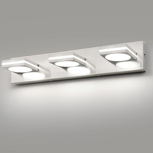 OKELI LED Modern Bathroom Vanity Light Fixtures (3-Light, 22-Inch), Brushed Nickel Acrylic Bathroom Wall Lighting Fixtures Over Mirror, 3CCT, ETL Listed, Dimmable