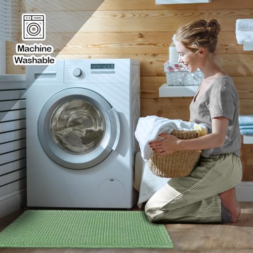 ZALL Sage Green Waffle Bath Mat,Super Absorbent Non Slip Bathroom Rug, 17x24inch, Machine Washable Ultra Soft Floor Mats