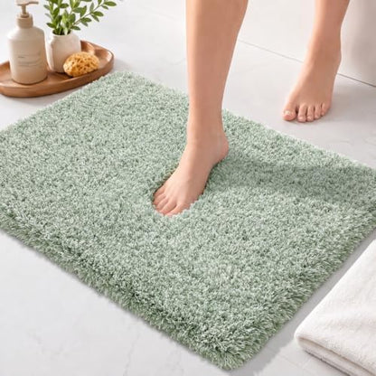 Yimobra Bathroom Rugs for Home Essentials, Non Slip Washable Bath Mat, Soft Water Absorbent Plush Shower Rug for Bathroom Floor, Bath Decor Accessories, 24X17, Light Green White