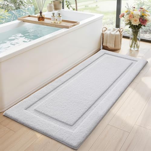 LUMI Ultra Soft Bathroom Runner Rugs, Non Slip Bath Mat 24x60, White