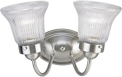 Progress Lighting 2-Light Clear Prismatic Glass Traditional Bath Vanity Light, Fluted Glass Collection, Indoor, P3288-09, Brushed Nickel