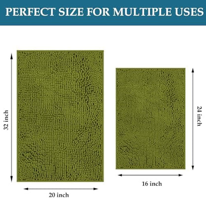Bathroom Rugs Sets 2 Piece, Soft Absorbent Chenille Bath Mats Set, Dry Fast, Machine Washable Bathroom Carpet Set for Bathtub, 16x24+20x32 Inches, Sage Green