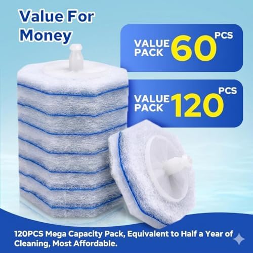 120pcs Bulk Toilet Brush Refills, Disposable Bowl Cleaner Scrubber Pads