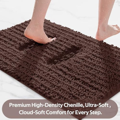 ACCUMTEK Upgrade Extra Large Brown Bathroom Rug Set 3 Pieces Ultra Soft, Thick Absorbent Bath Mats, Non Slip Chenille Toilet Mat for Bathroom, Bedroom, Kitchen, Dark Coffee