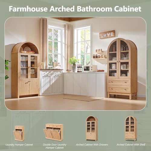 71" Tall Arched Bathroom Storage Cabinet, 4-Tier Wooden Bathroom, Natrual