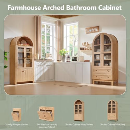 71" Tall Arched Bathroom Storage Cabinet, 4-Tier Wooden Bathroom, Natrual