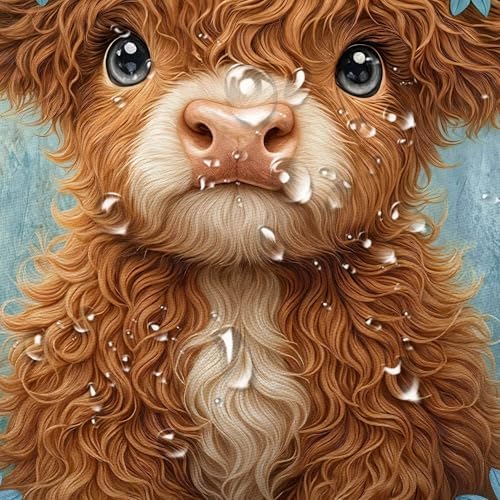 Cute Cow Shower Curtain, Farmhouse Rustic Blue Floral Daisy Highland Cow Shower Curtains for Bathroom, Calf Country Farm Animal Garden Plant Fabric Bathroom Decor with Hooks, 70x75 inch