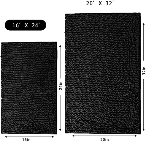 Chenille Bath Mat Non-Slip Microfiber Floor Mat Baby Bath Mat for Kids Ultra Soft Washable Bathroom Dry Fast Water Absorbent Shower Mat Area Rugs (15.3" x 23.2", Black)