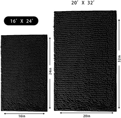 Chenille Bath Mat Non-Slip Microfiber Floor Mat Baby Bath Mat for Kids Ultra Soft Washable Bathroom Dry Fast Water Absorbent Shower Mat Area Rugs (15.3" x 23.2", Black)