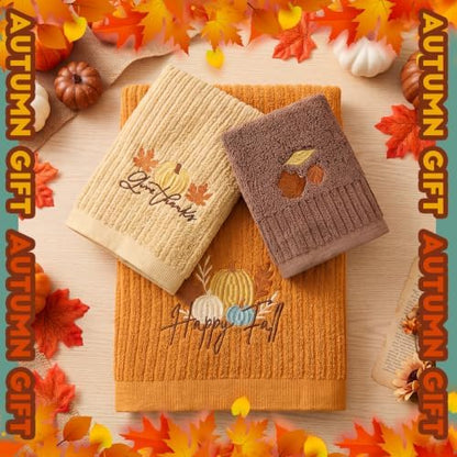Peryiter 3 Pack Fall Pumpkin Decorative Bath Towel Set