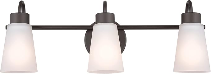 Kichler Erma 3-Light Bathroom Vanity Light Fixture with Clear Satin Etched Glass, Updated Traditional Wall Light in Olde Bronze®, (23" x 8.5")