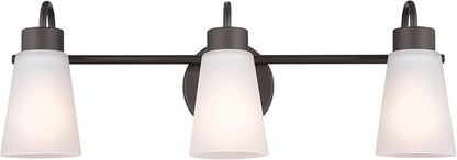Kichler Erma 3-Light Bathroom Vanity Light Fixture with Clear Satin Etched Glass, Updated Traditional Wall Light in Olde Bronze®, (23" x 8.5")