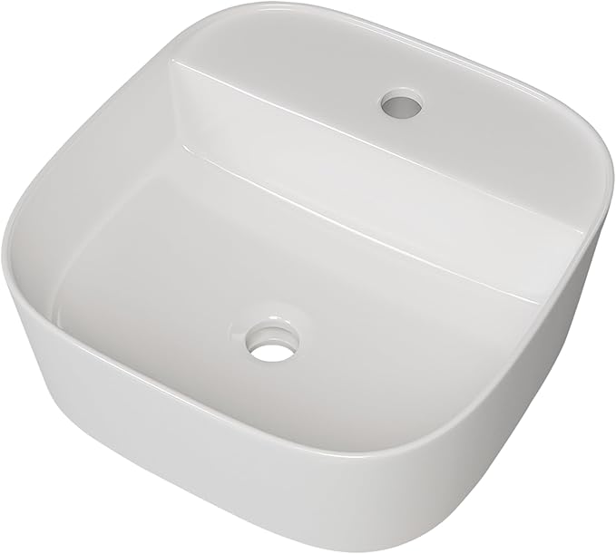 Gerber Cymira 16 in. Soft Square Vessel Bathroom Sink, Above-Counter Glazed White Fireclay Ceramic Vanity Sink with Faucet Hole, Modern Transitional Basin Sink Bowl, G0013783