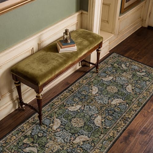Floral Kitchen Runners - 2x5 Runner Rug for Hallway Bathroom Laundry Room Bedroom Beside Bed Entryway, Boho Birds Leaves Patterned Non Slip Low Pile Washable Rugs