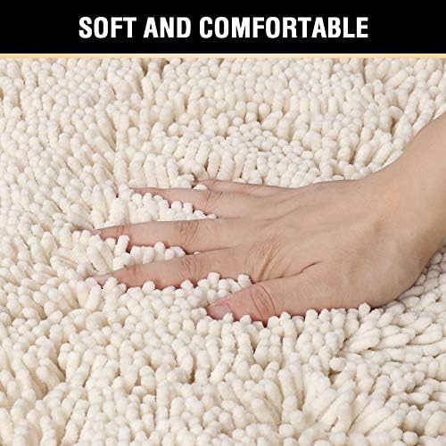 H.VERSAILTEX Bath Mat Bathroom Rug Bath Rugs for Bathroom Non Slip Bath Mats Extra Thick Chenille Rug 17" x 24" Absorbent Soft Shaggy Washable Dry Fast Plush Rugs for Bathtubs - Ivory