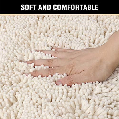 H.VERSAILTEX Bath Mat Bathroom Rug Bath Rugs for Bathroom Non Slip Bath Mats Extra Thick Chenille Rug 17" x 24" Absorbent Soft Shaggy Washable Dry Fast Plush Rugs for Bathtubs - Ivory