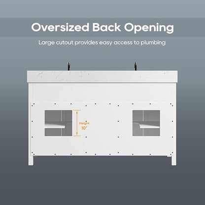 60 Inch Bathroom Vanity with Double Sink, Solid Wooden Frame Bathroom Storage Cabinet, Modern Bathroom Vanities Set Bathroom Cabinet with Soft Closing Doors & Drawers-White