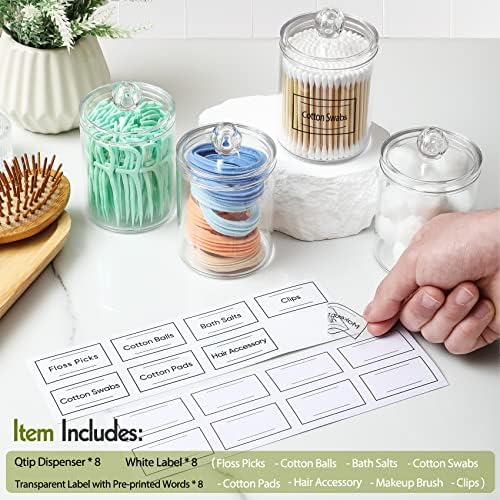 8 Pack Acrylic Qtip Holder Dispenser for Cotton Swabs, Balls, Floss Picks