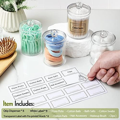 8 Pack Acrylic Qtip Holder Dispenser for Cotton Swabs, Balls, Floss Picks