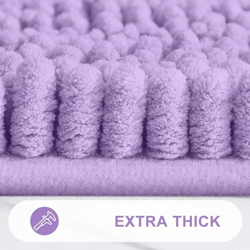 Grandaily Chenille Striped Bathroom Rugs 36x24, Extra Thick and Absorbent Bath Mats, Non-Slip Soft Plush Shaggy Shower Carpet, Machine Wash Dry, Bath Rug for Bathroom, (Large, Purple)