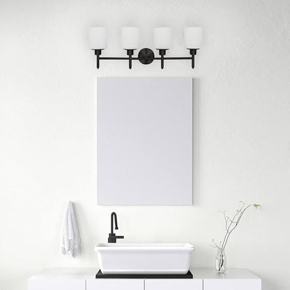 Design House 588236 Aubrey Transitional 4-Light Indoor Bathroom Vanity Light Dimmable Frosted Glass for Over The Mirror, Matte Black
