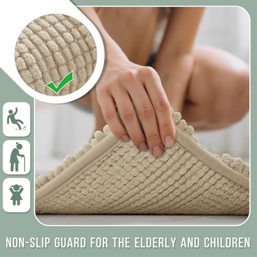 Yimobra Bathroom Rug Mat 44 x 24, Non Slip and Super Absorbent Bath Mat,Machine Washable Quick Dry,Ultra Plush Chenille Shower Rugs for Bathroom Floor Sink Tub and Shower Outside,Camel