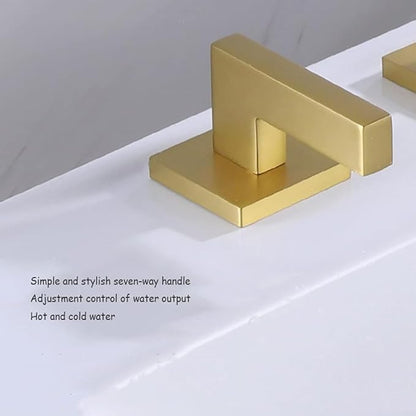 3 Hole Bathroom Faucet Hot and Cold Double Handle Waterfall(Brushed Gold)