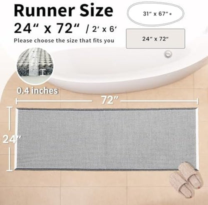 Long Bath Mat, Waffle Bathroom Runner Rug Non Slip Washable, 24 x 72