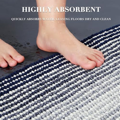 BSICPRO Bathroom Rugs Sets 2 Piece, Non Slip Striped Bath Mats, Navy