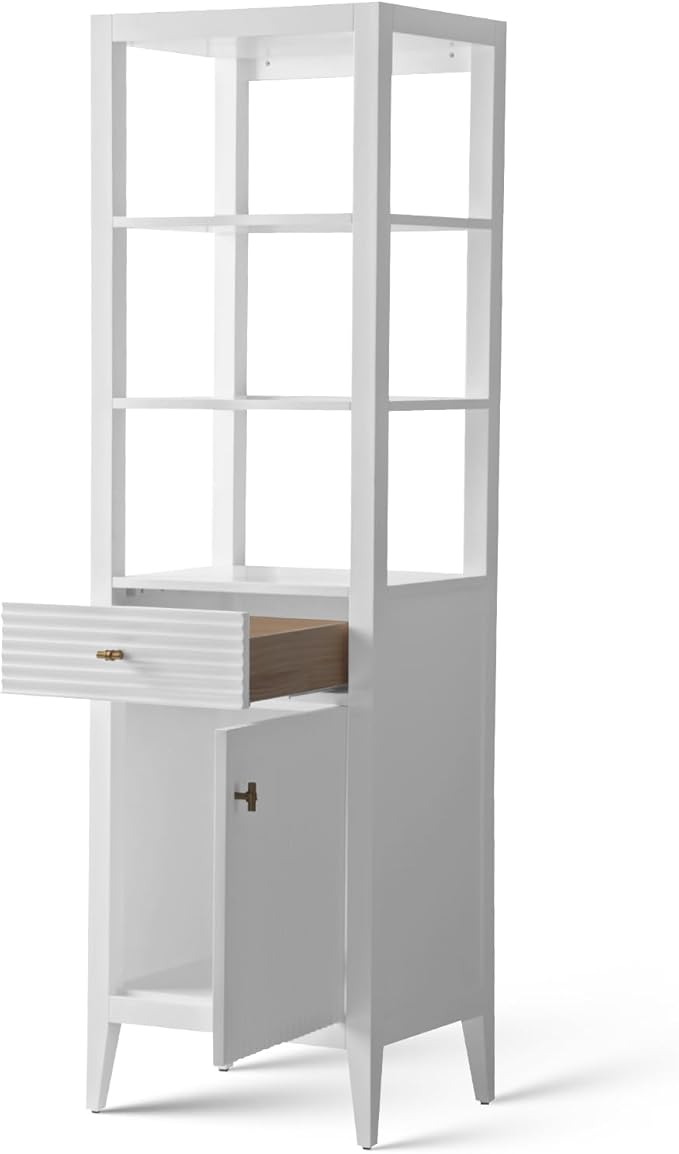 HOMEBEYOND Bathroom Vanity with Storage Cabinet & Shelves, Free-Standing Vanity with Soft-Closing Doors, Golden Brushed Handware, White
