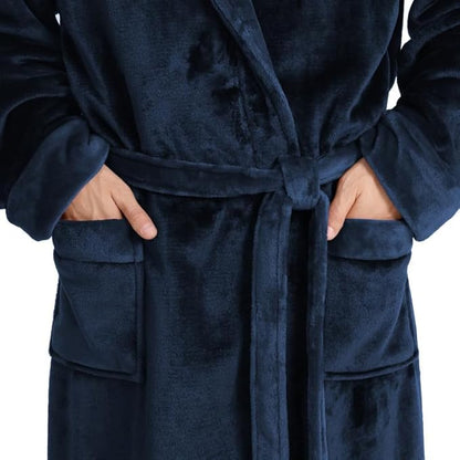 Yurhap Luxury Mens Robe with Hood, Ultra Cozy Fleece Bathrobe for Men, Plush Hooded Robe with Belt & 2 Pockets