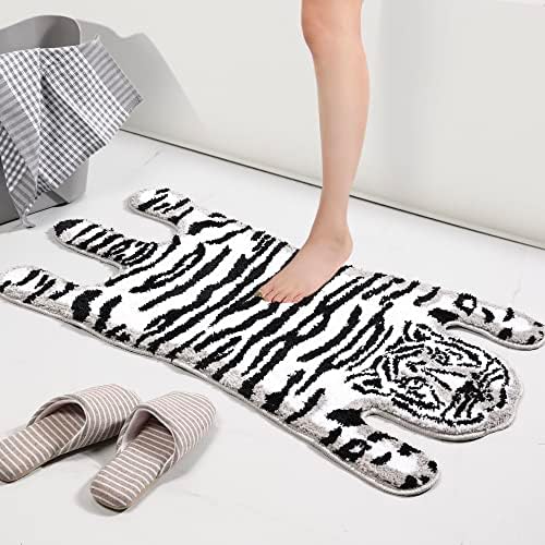 Panstar Tiger Bath Mat for Bathroom, Cute White Tiger Animal Cartoon Bath Mat Non Slip Animals Shaped Absorbent Bathtub Rug Bathroom Plush Shower Rugs