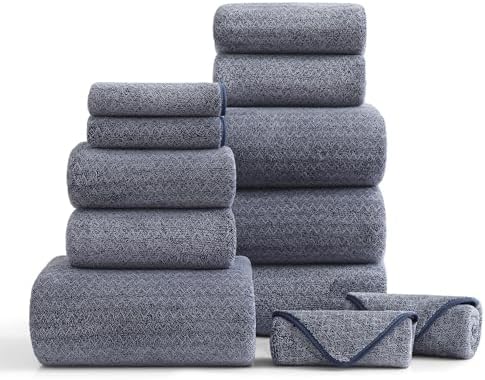 Ultra Soft Bath Towel Set,12 Piece (4 Bath Towels,4 Hand Towels,4 Washcloths) Family Bathroom Towel Set with Hanging Loops,Quick Dry Extra Absorbent Fluffy Shower Towel for Bathroom,Hotel,Spa-Navy