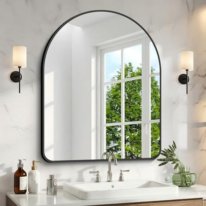 Arched Bathroom Mirror, 30"x36" Black Arched Mirror for Bathroom, Wall Mounted Mirror, Black Vanity Wall Mirror w/Metal Frame for Bedroom, Entryway, Living Room, Hanging or Leaning Against Wall