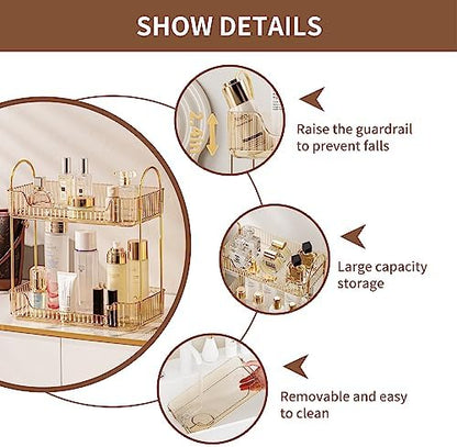Akinbas 2 Tier Bathroom Organizer Countertop Makeup Perfume Tray Skincare Organizer for Bathroom Dresser Vanity (Gold)
