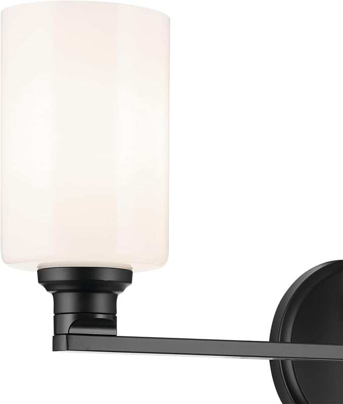 Kichler Gioe 24.25" 3-Light Vanity Light with Opal Glass in Black, Damp Rated, for Bathroom, Powder Room, Over a Mirror, (24.25" W x 10.5" H), 55226BK