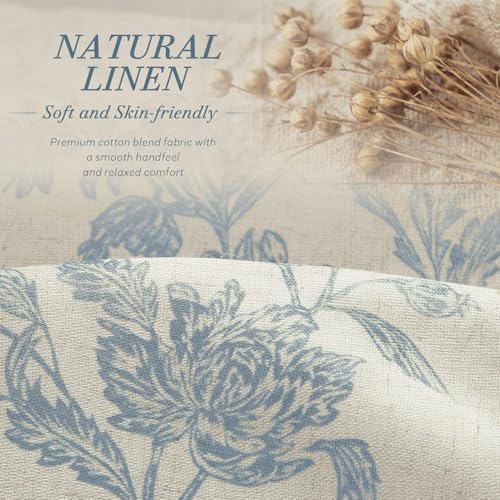 Blue Floral Shower Curtain,Vintage Linen Beige Cottagecore Shower Curtains for Bathroom, 72" W x 72" L