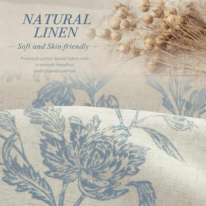 Blue Floral Shower Curtain,Vintage Linen Beige Cottagecore Shower Curtains for Bathroom, 72" W x 72" L