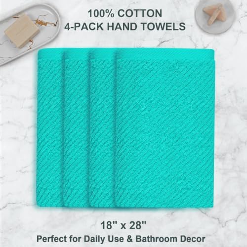 VOOVA & MOVAS Bathroom Hand Towels 4PC, 100% Cotton, 18x28 in, Turquoise
